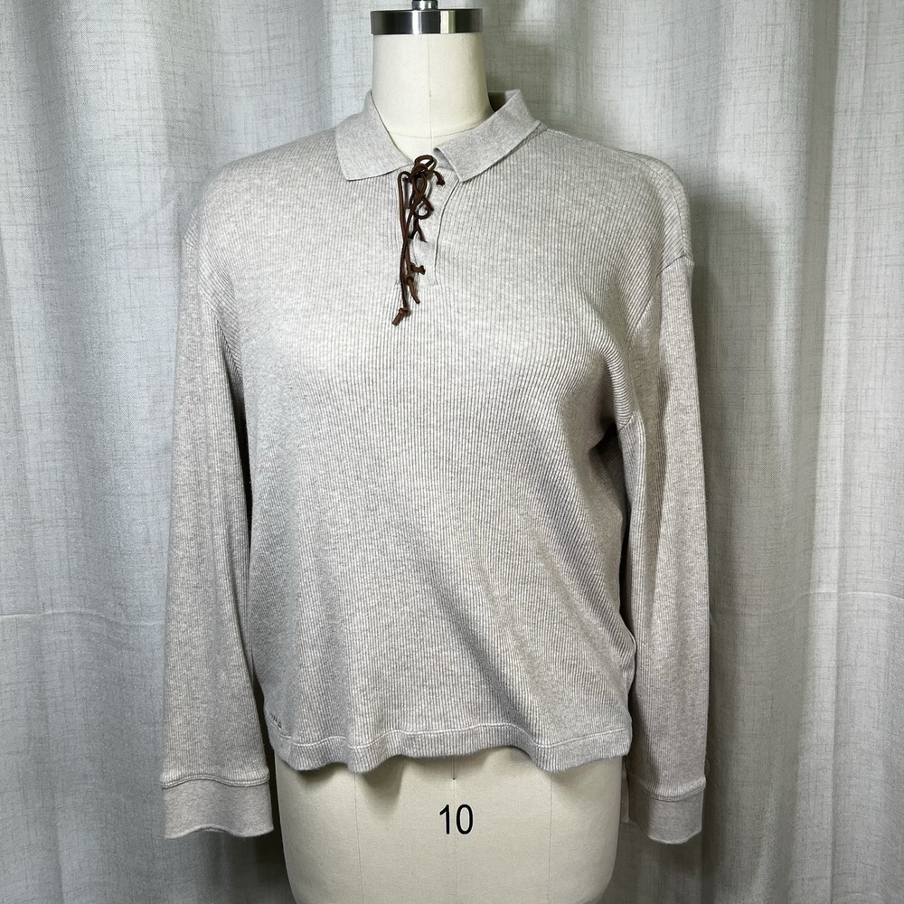 Lauren Ralph Lauren Women's XL Sweater Fisherman Leather Tie Made In USA Cotton